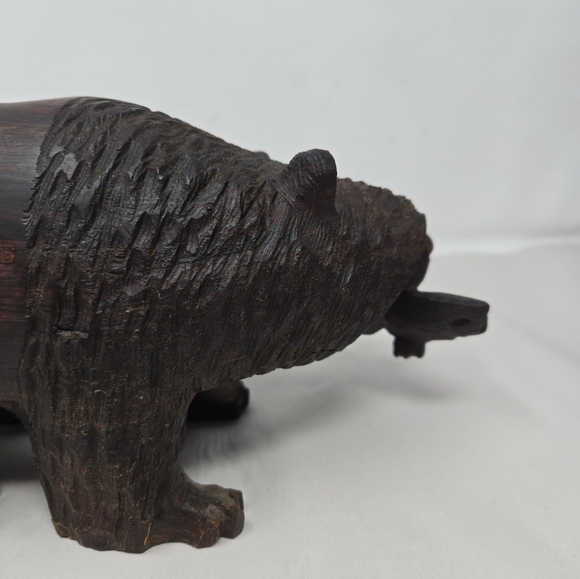 Wood Wilderness Carved Bear Catching A Fish In Mouth  Rich Brown Color Heavy - Picture 6 of 14